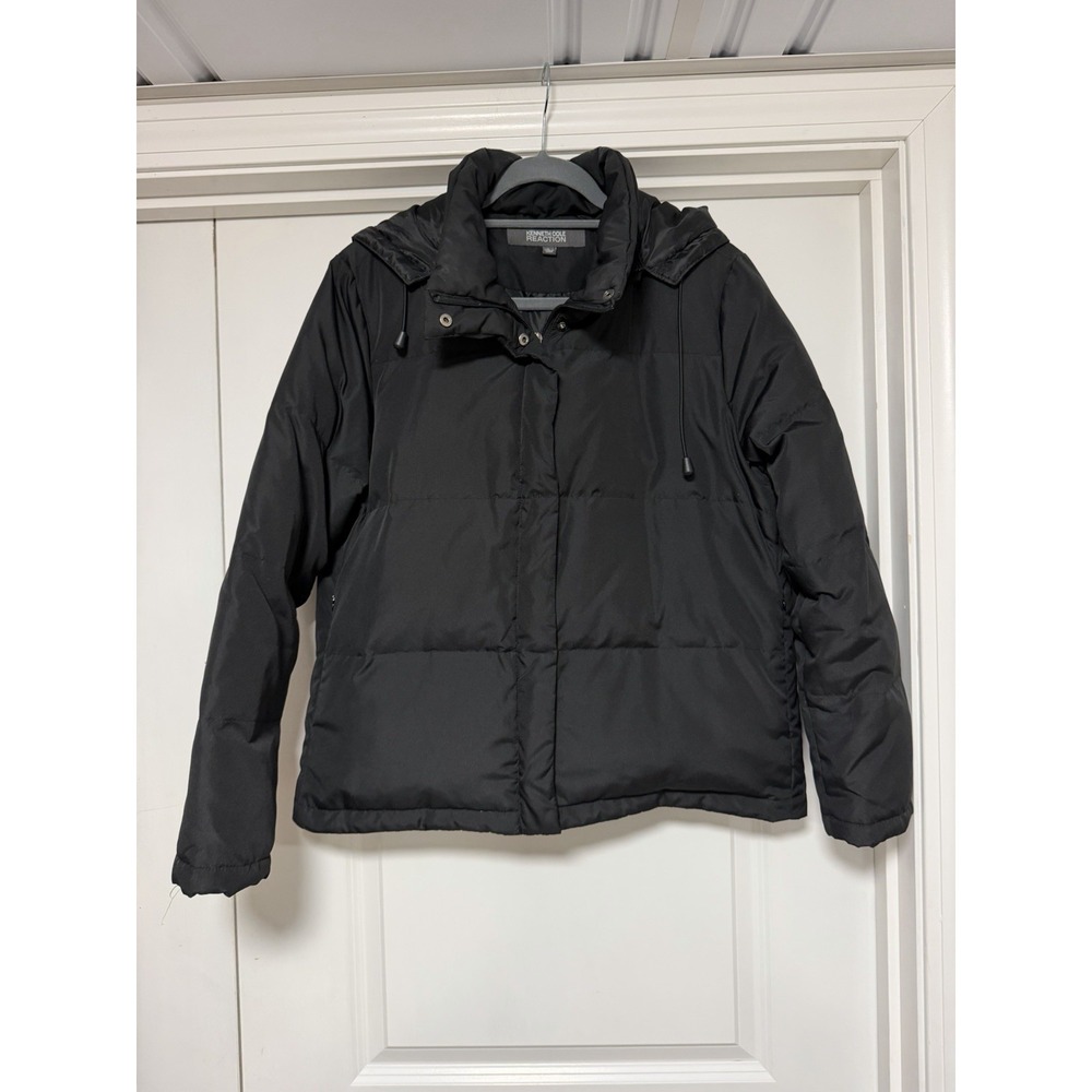 Kenneth Cole Reaction hooded puffer jacket, Black, Women's Size Large